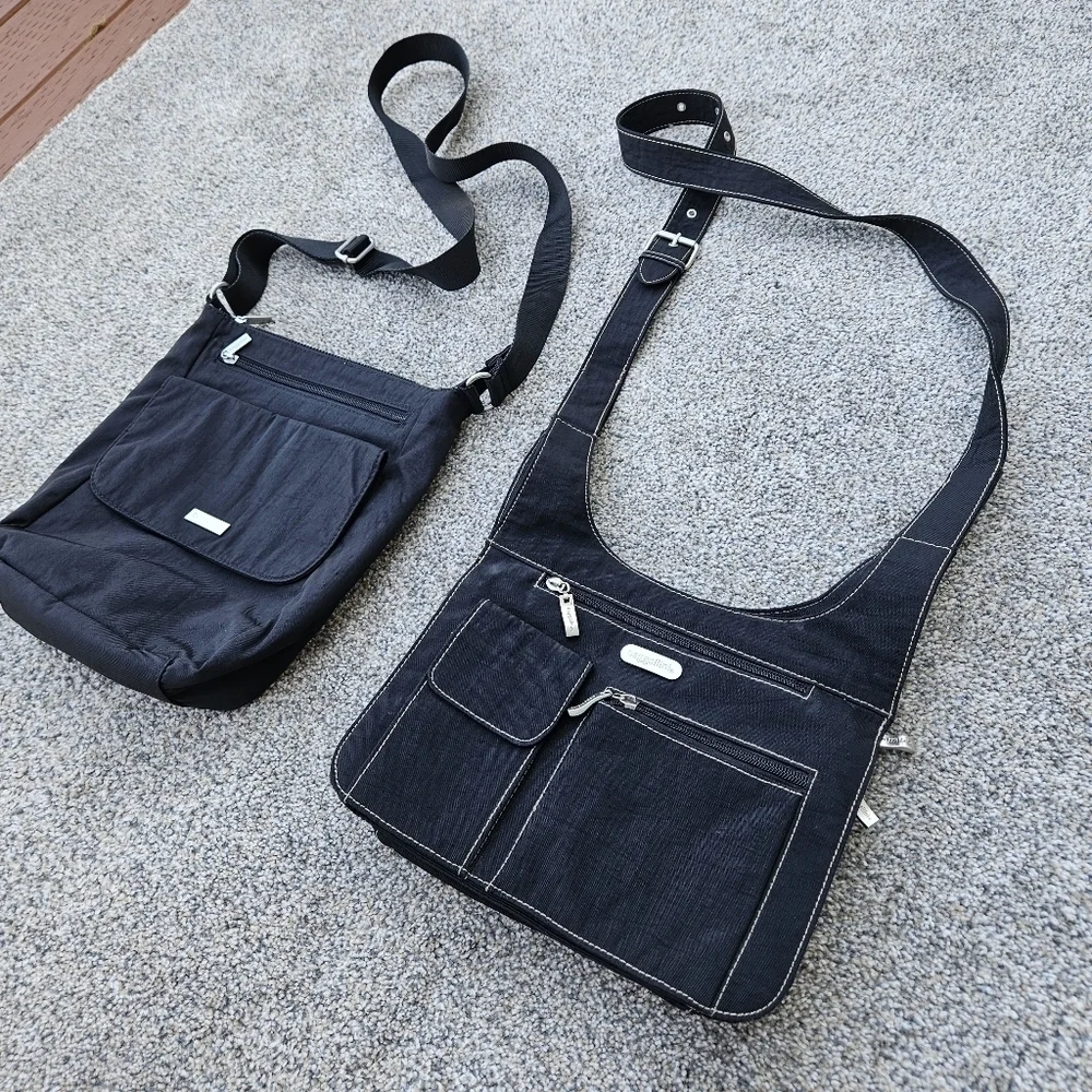TWO Baggallini Nylon Crossbody Black Shoulder Bags Purse Organizer LOTS POCKETS